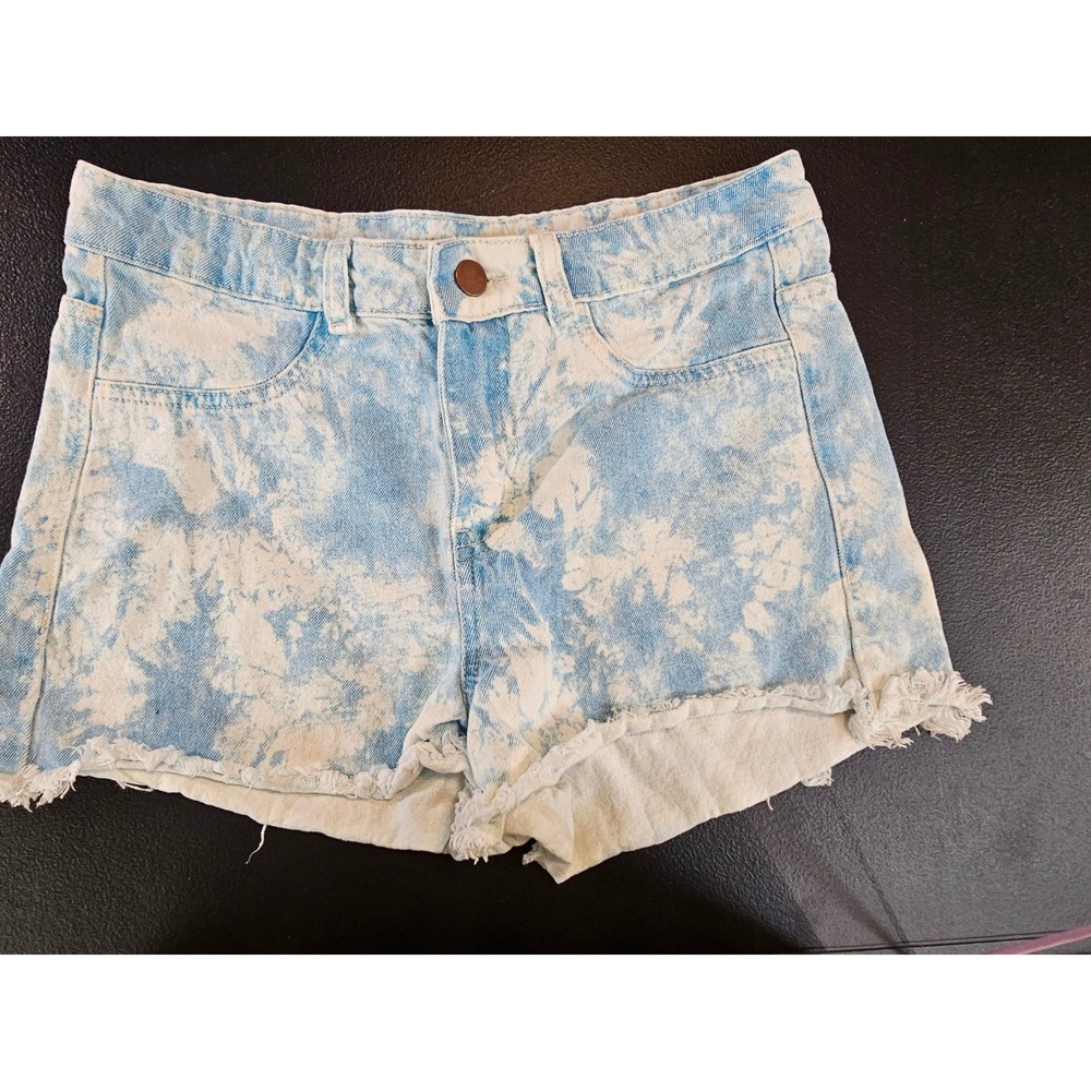 Acid Wash Denim Shorts‎ Women S Y2K Blue High Rise Frayed Hem Raw Edge #724